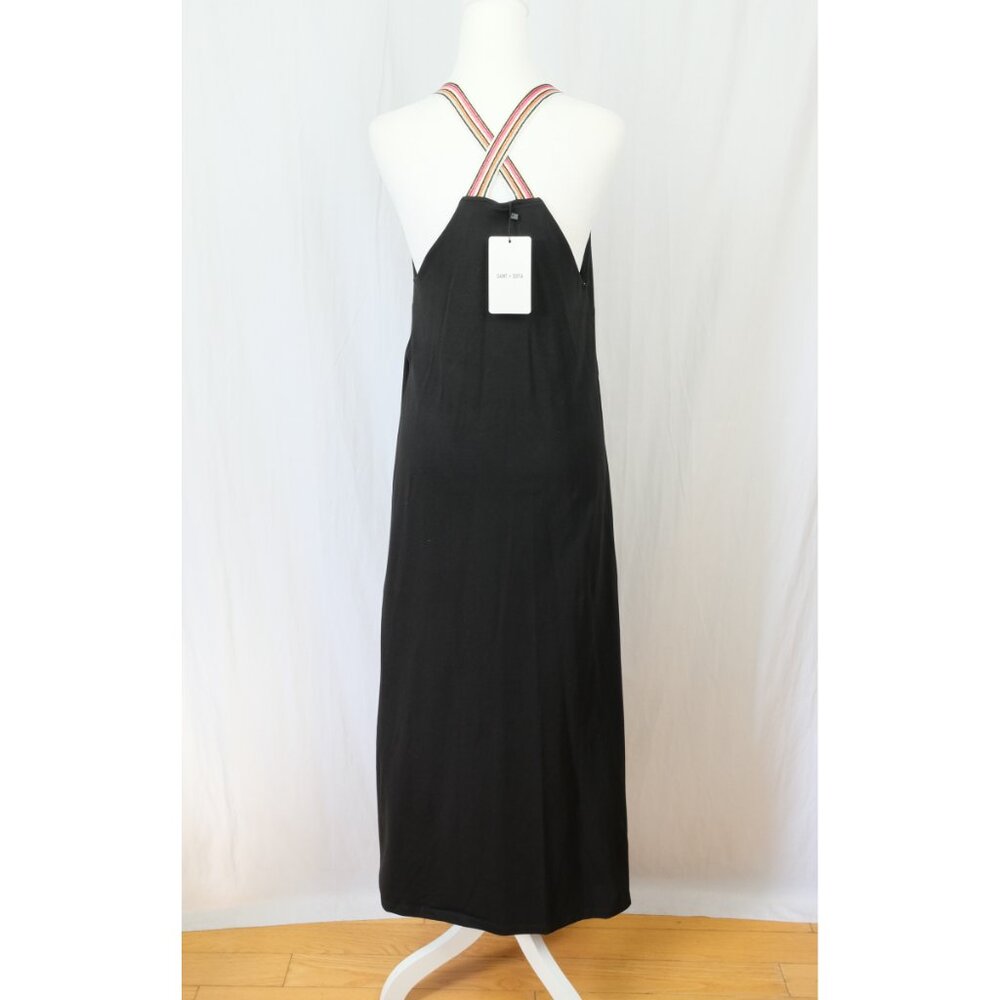 NWT Saint + Sofia Sunset Tank Dress Black Leopard Strap Scoop Neck Maxi dress - Picture 5 of 8